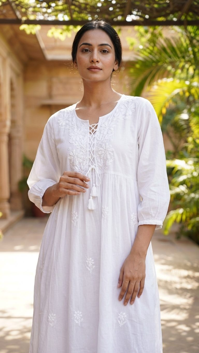 Readymade Cotton White Dress - Freesize