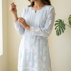 Readymade Blue Muslin Short Kurta