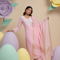 Pink Pearl Chikankari Work Unstitched Suit Set