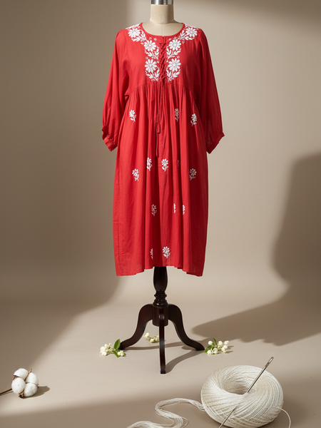 Readymade Cotton Red Dress - Freesize