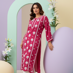 Readymade Crepe Silk in Red Color Kurta