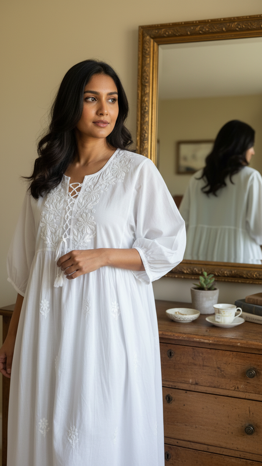 Readymade Cotton White Dress - Freesize