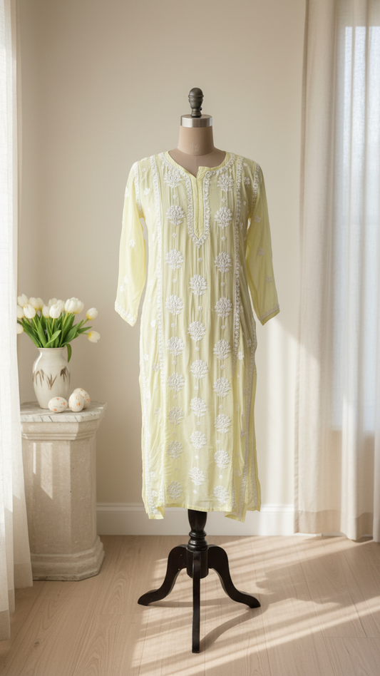 Readymade Crepe Silk in Yellow Color Kurta