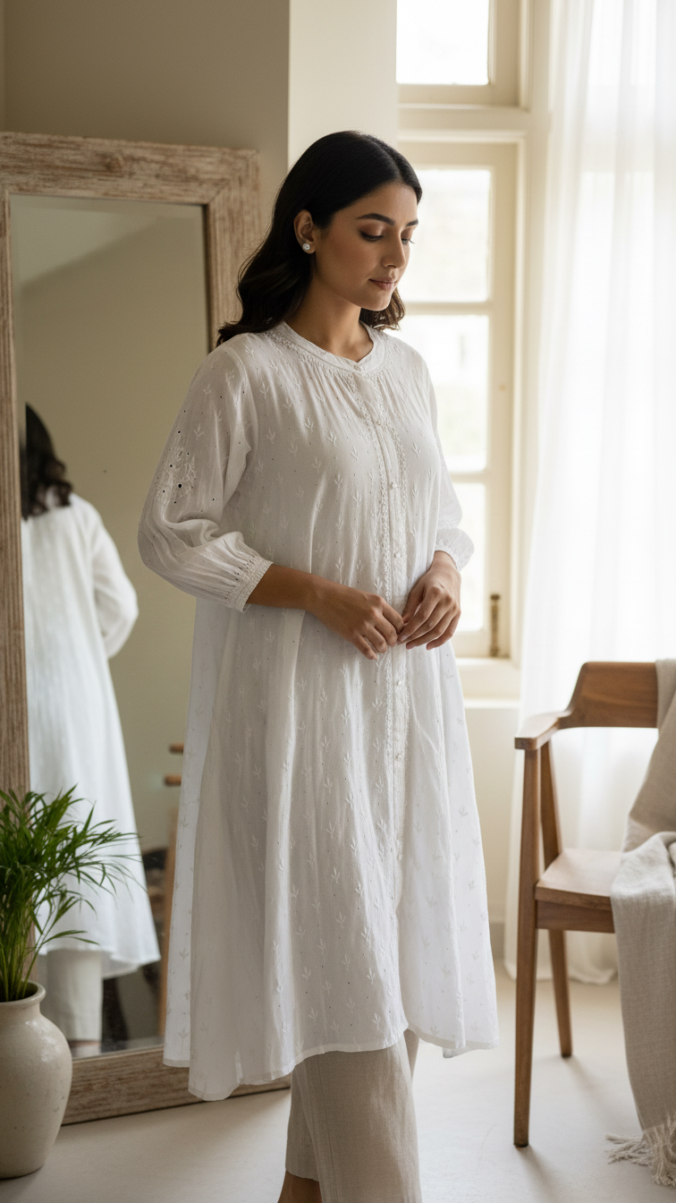 White Chikanakri Jacket Dress - Freesize