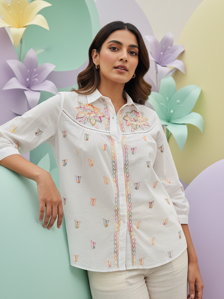 Readymade Cotton Multicolour Chikankari Shirt