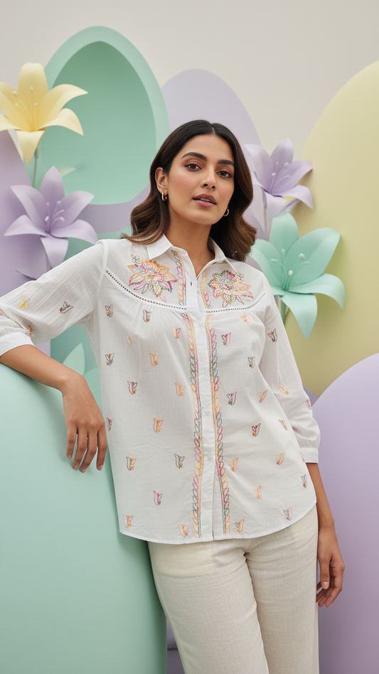 Readymade Cotton Multicolour Chikankari Shirt