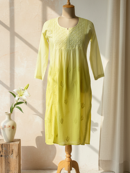Readymade Cotton Kurta Ombre Yellow Kurta