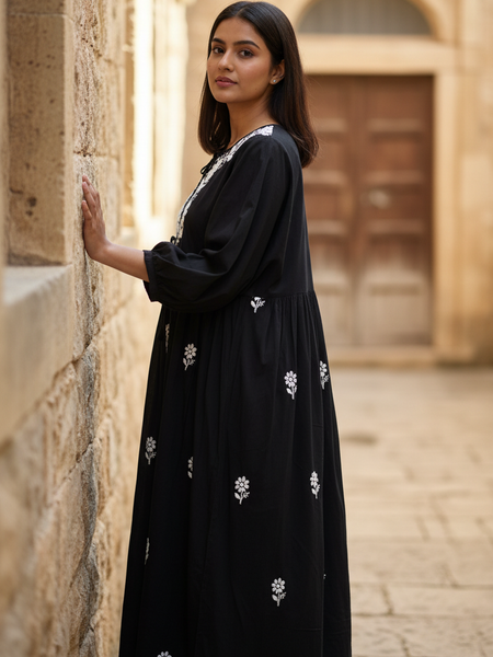 Readymade Cotton Black Dress - Freesize