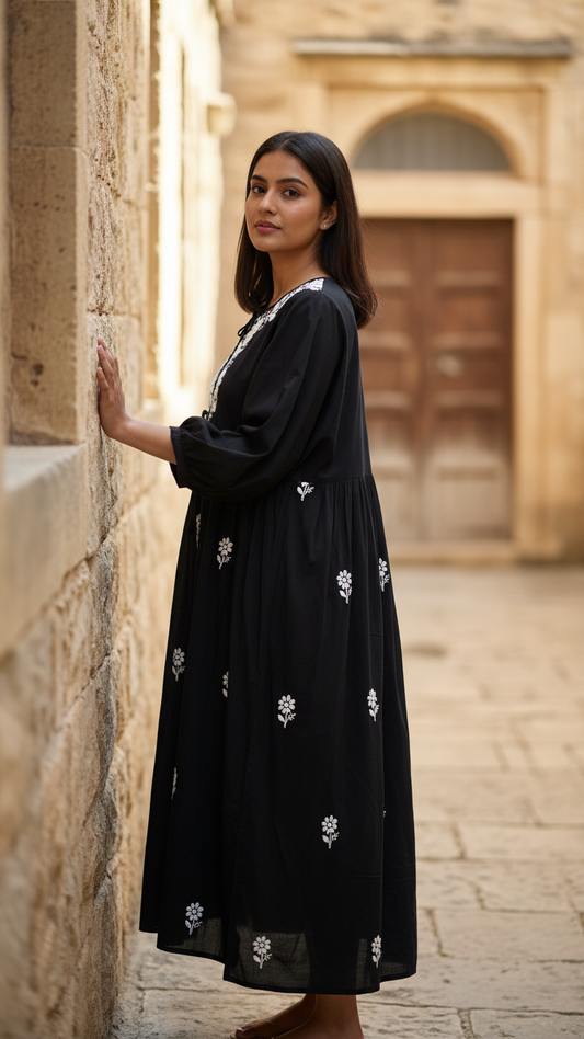Readymade Cotton Black Dress - Freesize