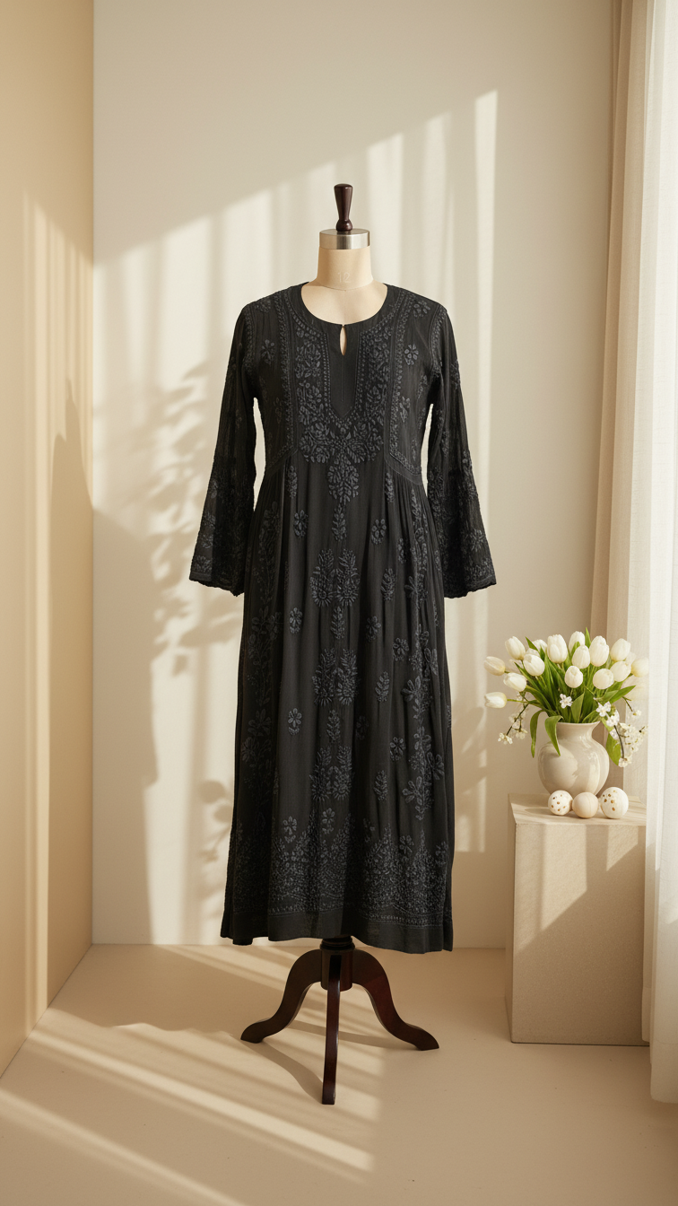 Readymade Georgette Black Dress - Freesize