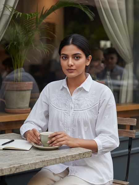 Readymade Cotton White Chikankari Shirt