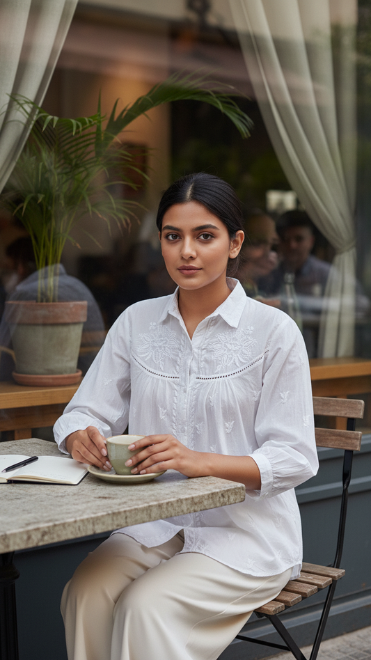 Readymade Cotton White Chikankari Shirt