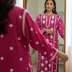 Readymade Crepe Silk in Pink Color Kurta