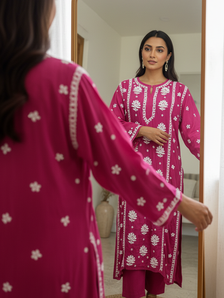 Readymade Crepe Silk in Pink Color Kurta