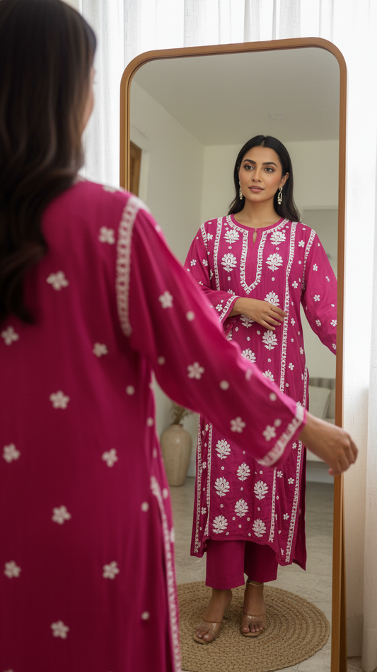 Readymade Crepe Silk in Pink Color Kurta