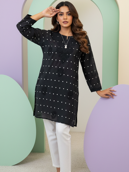 Heritage Scarlet Chanderi Black Short Kurti