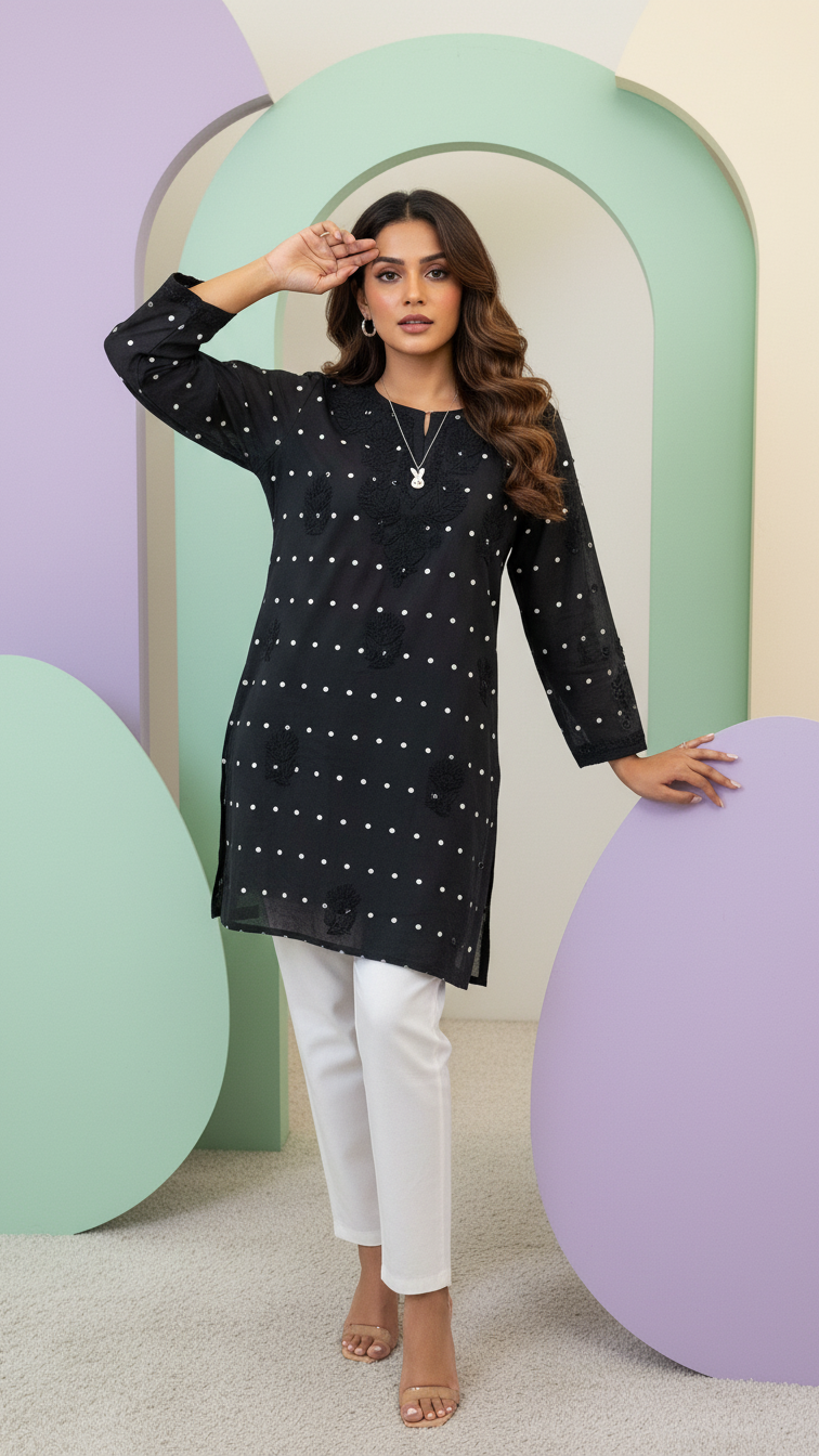 Heritage Scarlet Chanderi Black Short Kurti