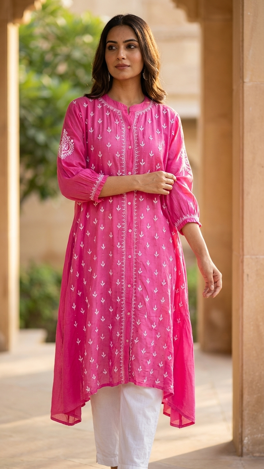 Pink Chikanakri Jacket Dress - Freesize