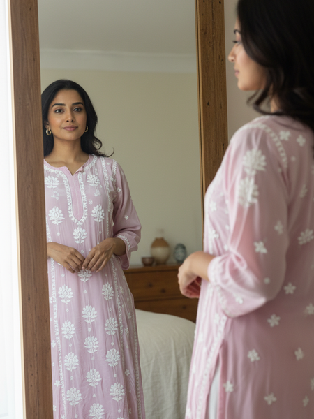 Readymade Crepe Silk in Pink Color Kurta