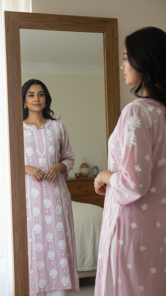 Readymade Crepe Silk in Pink Color Kurta