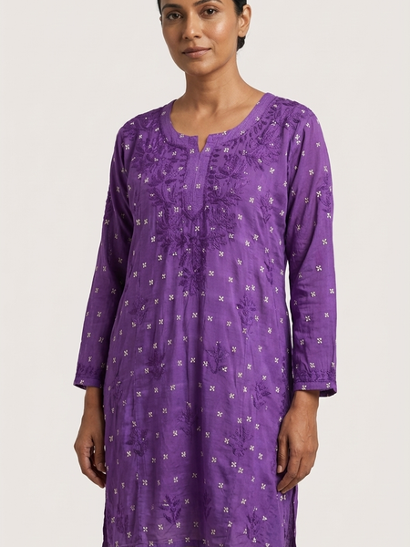 Heritage Scarlet Chanderi Purple Short Kurti