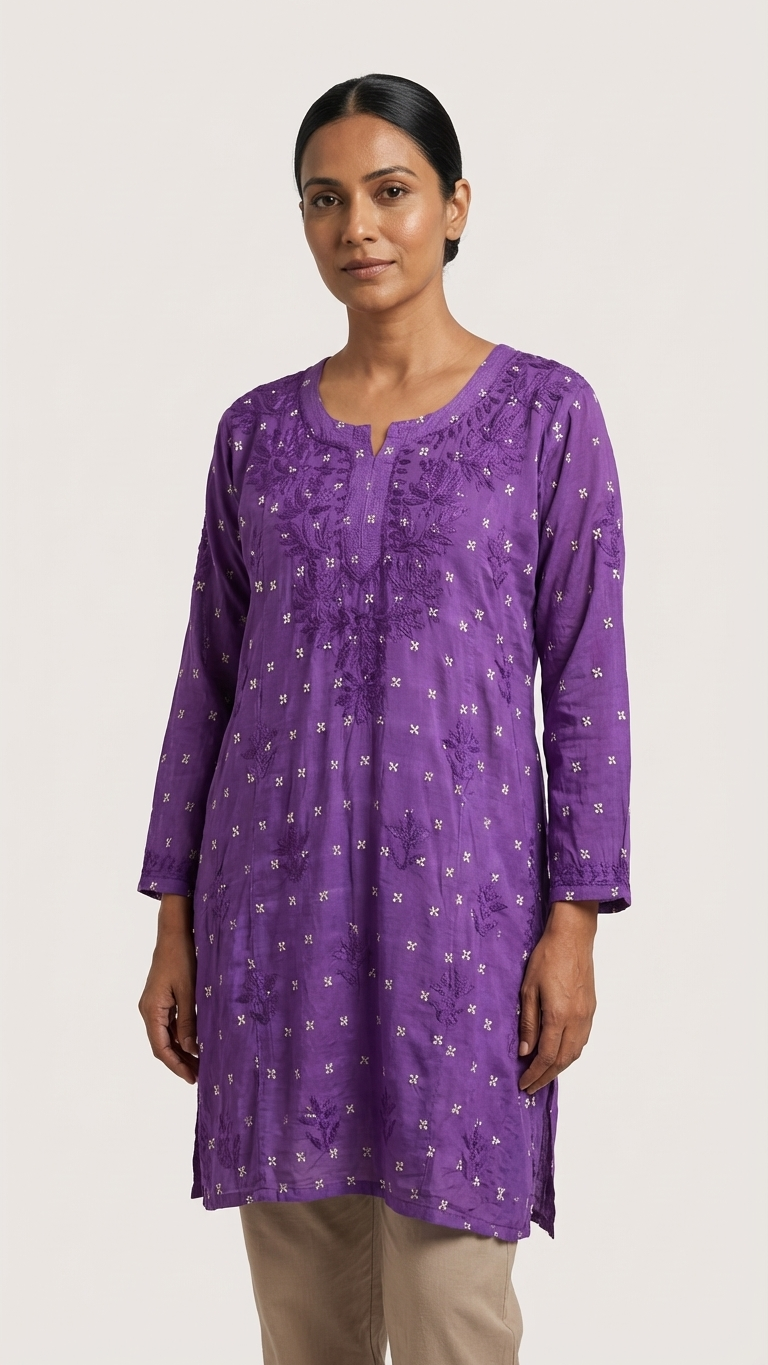 Heritage Scarlet Chanderi Purple Short Kurti