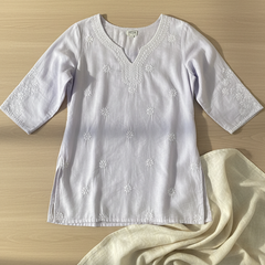 Lavender Readymade Cotton Chanderi Top - Shirt