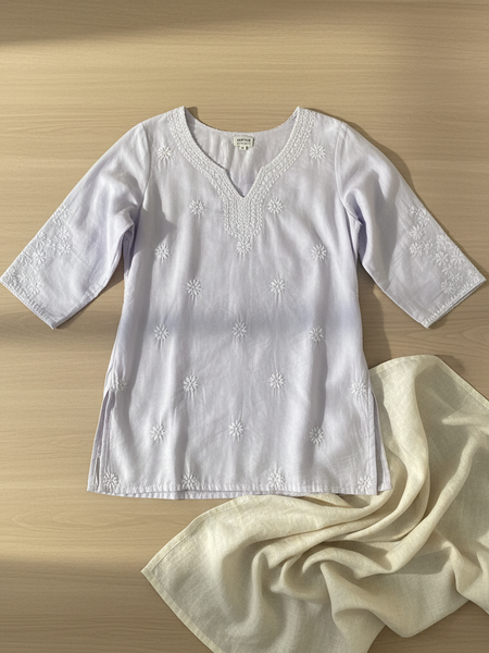 Lavender Readymade Cotton Chanderi Top - Shirt