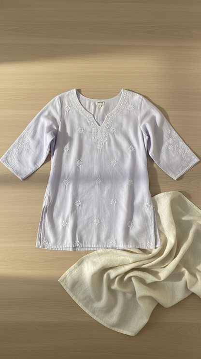 Lavender Readymade Cotton Chanderi Top - Shirt