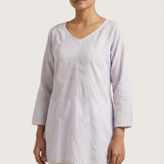 Lavender Readymade Cotton Chanderi Top - Shirt