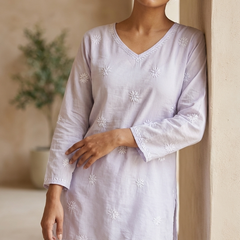 Lavender Readymade Cotton Chanderi Top - Shirt
