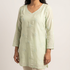 Green Readymade Cotton Chanderi Top - Shirt