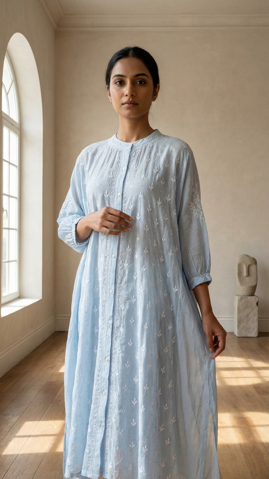 Light Blue Chikanakri Jacket Dress - Freesize