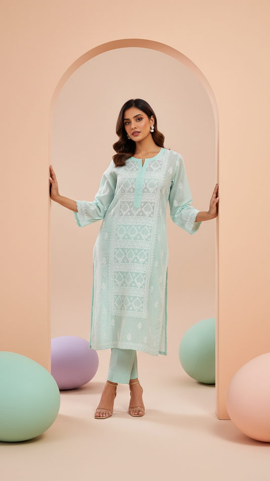 Readymade Cotton Kurta in Sea Green Kurta