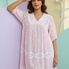Readymade Pink Muslin Short Kurta - No Side Slit