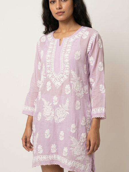 Readymade Dusk Pink Muslin Short Kurta