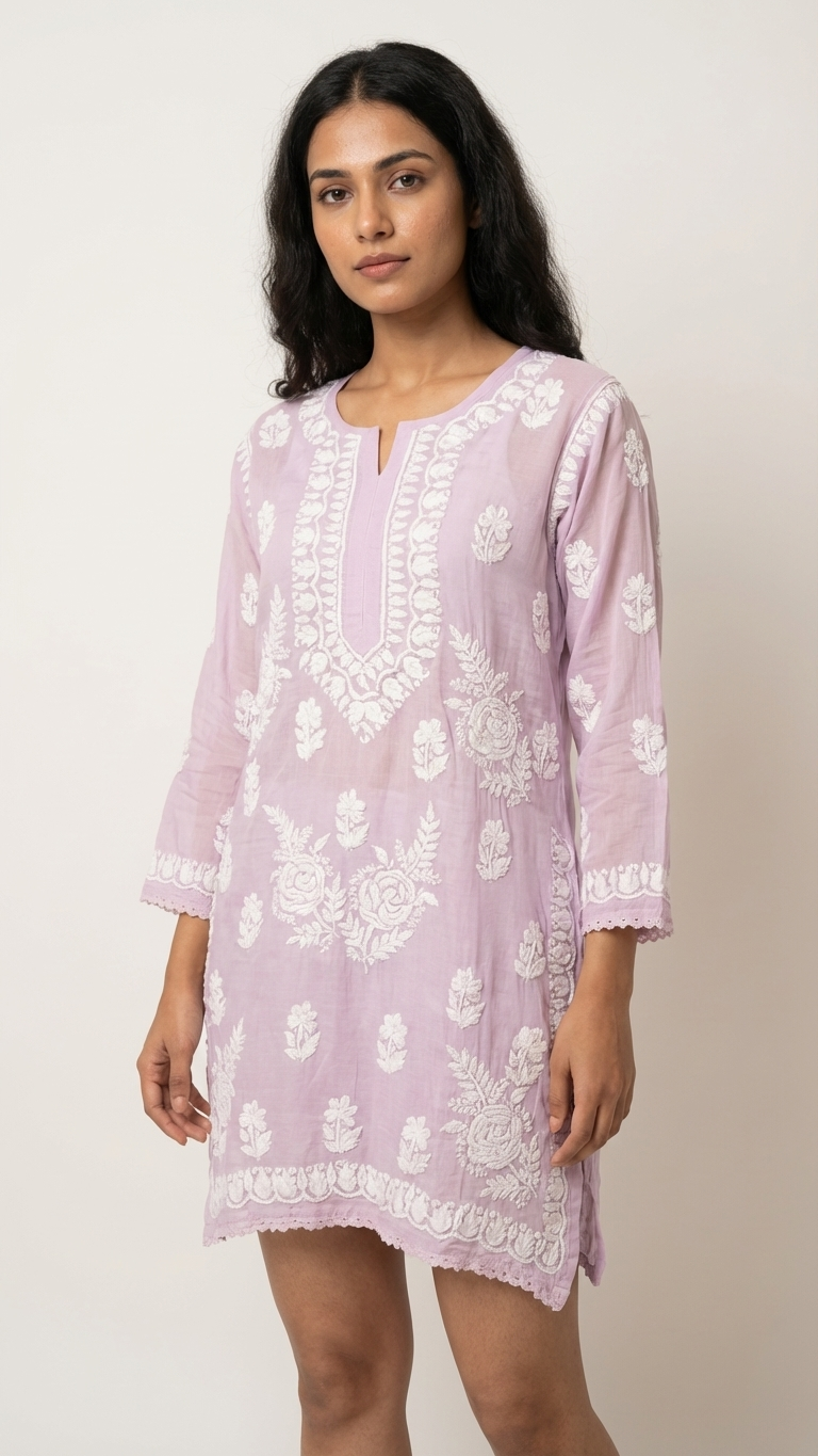 Readymade Dusk Pink Muslin Short Kurta