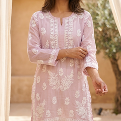 Readymade Dusk Pink Muslin Short Kurta