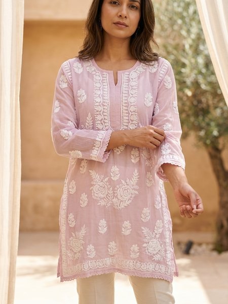 Readymade Dusk Pink Muslin Short Kurta