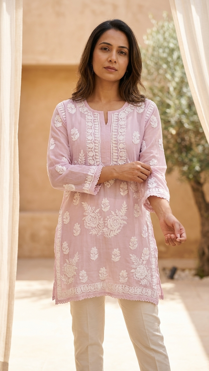 Readymade Dusk Pink Muslin Short Kurta