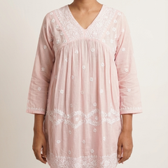 Readymade Pink Muslin Short Kurta - No Side Slit
