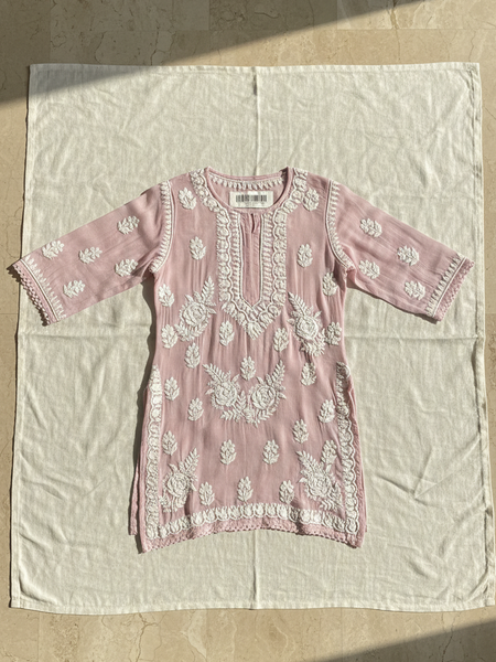 Readymade Dusk Pink Muslin Short Kurta