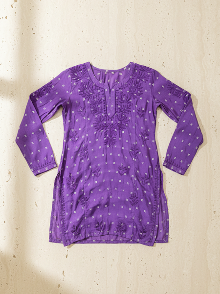 Heritage Scarlet Chanderi Purple Short Kurti