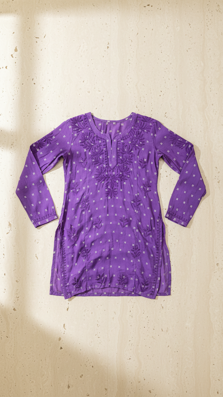 Heritage Scarlet Chanderi Purple Short Kurti