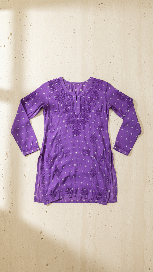 Heritage Scarlet Chanderi Purple Short Kurti