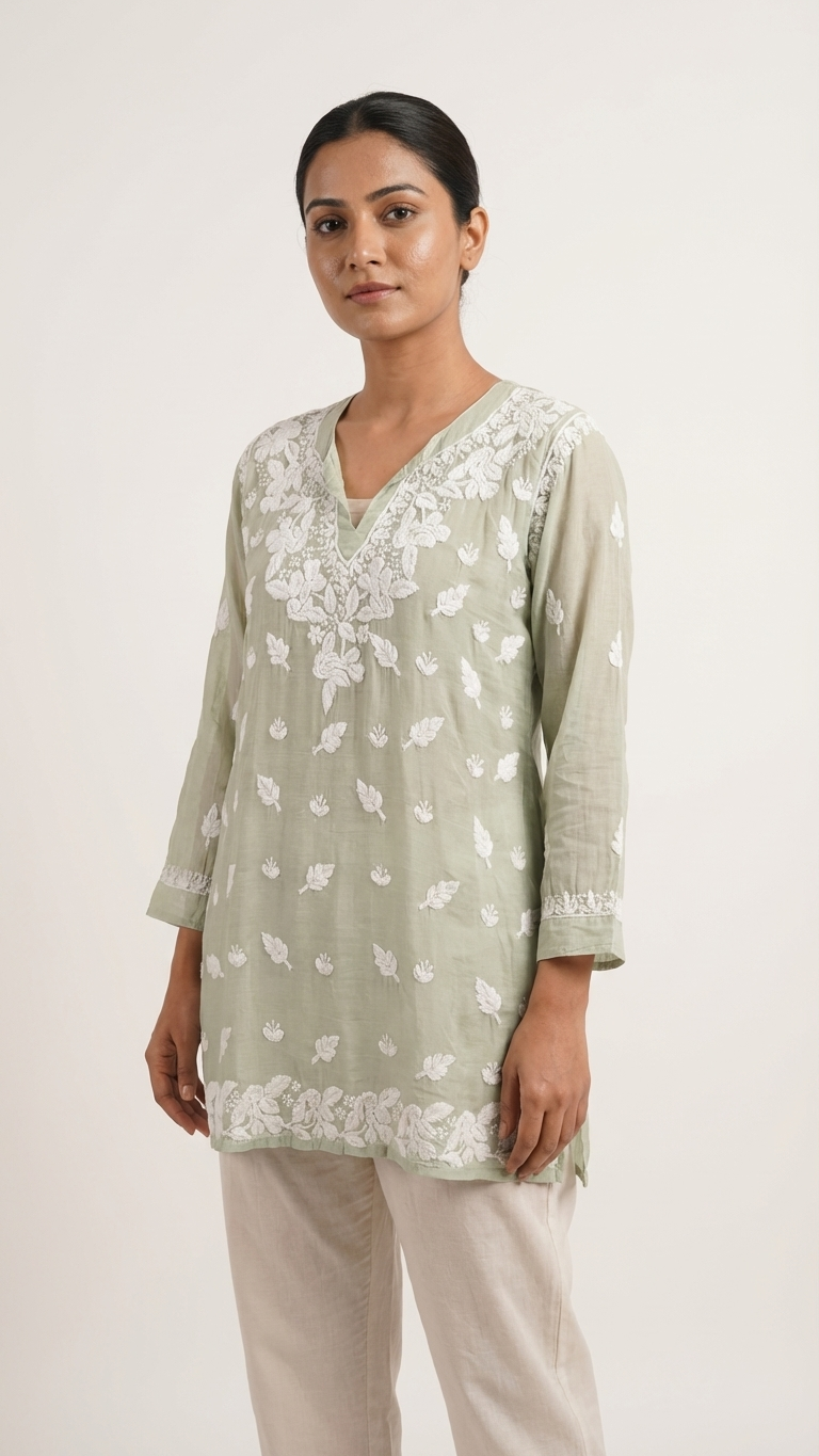 Readymade Light Green Muslin Short Kurta