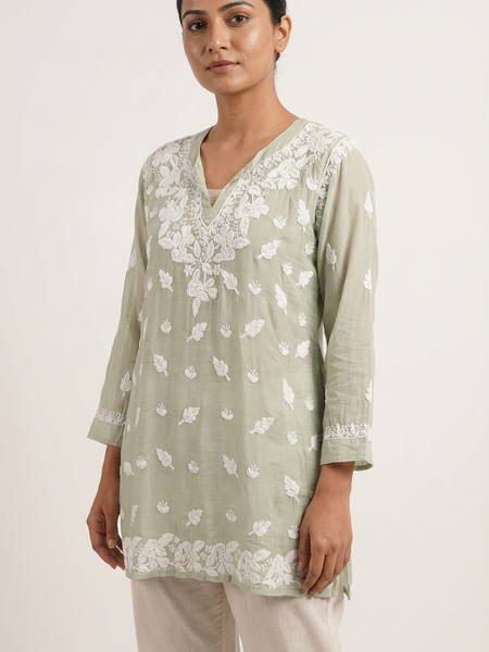 Readymade Light Green Muslin Short Kurta