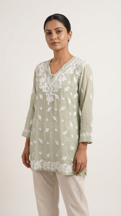 Readymade Light Green Muslin Short Kurta