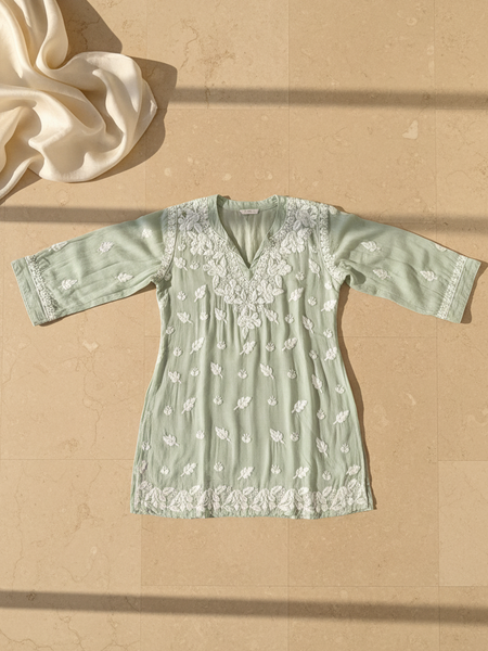 Readymade Light Green Muslin Short Kurta