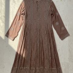 Brown Semistitched Georgette Mukaish Anarkali With Dupatta